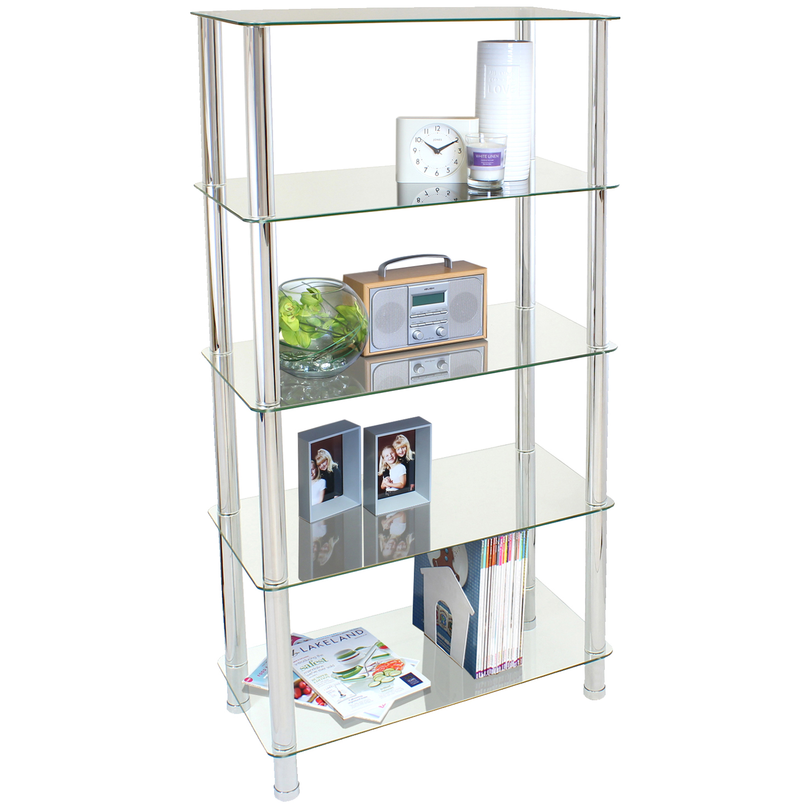 5 TIER GLASS SHELF UNIT HOME/OFFICE LOUNGE/HALL STORAGE DISPLAY RACK